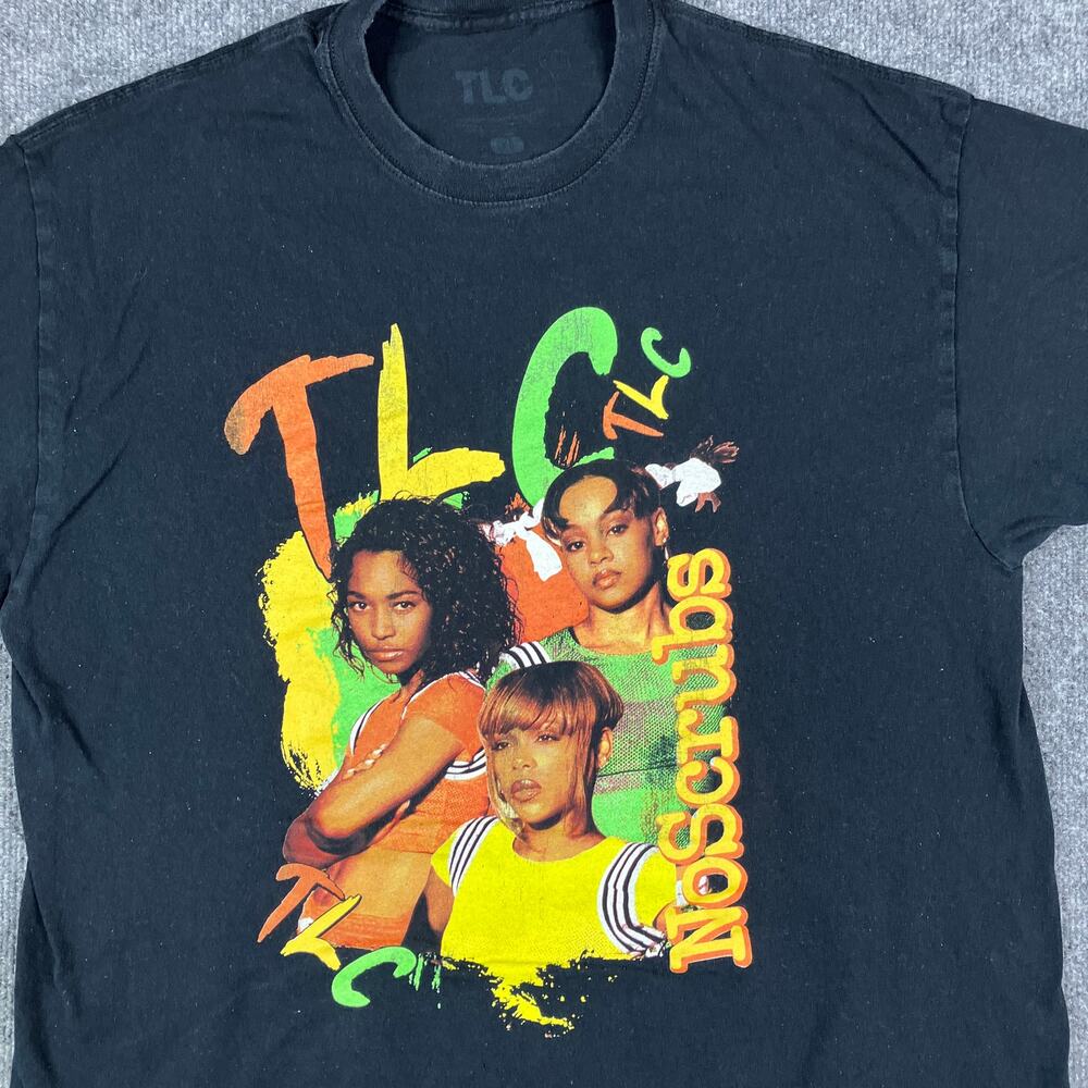 TLC No Scrubs T-Shirt Mens‎ XL Black Graphic 90s R&B Band Tee Retro Style